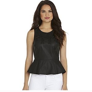 EUC faux leather & lace eyelet peplum top Size L